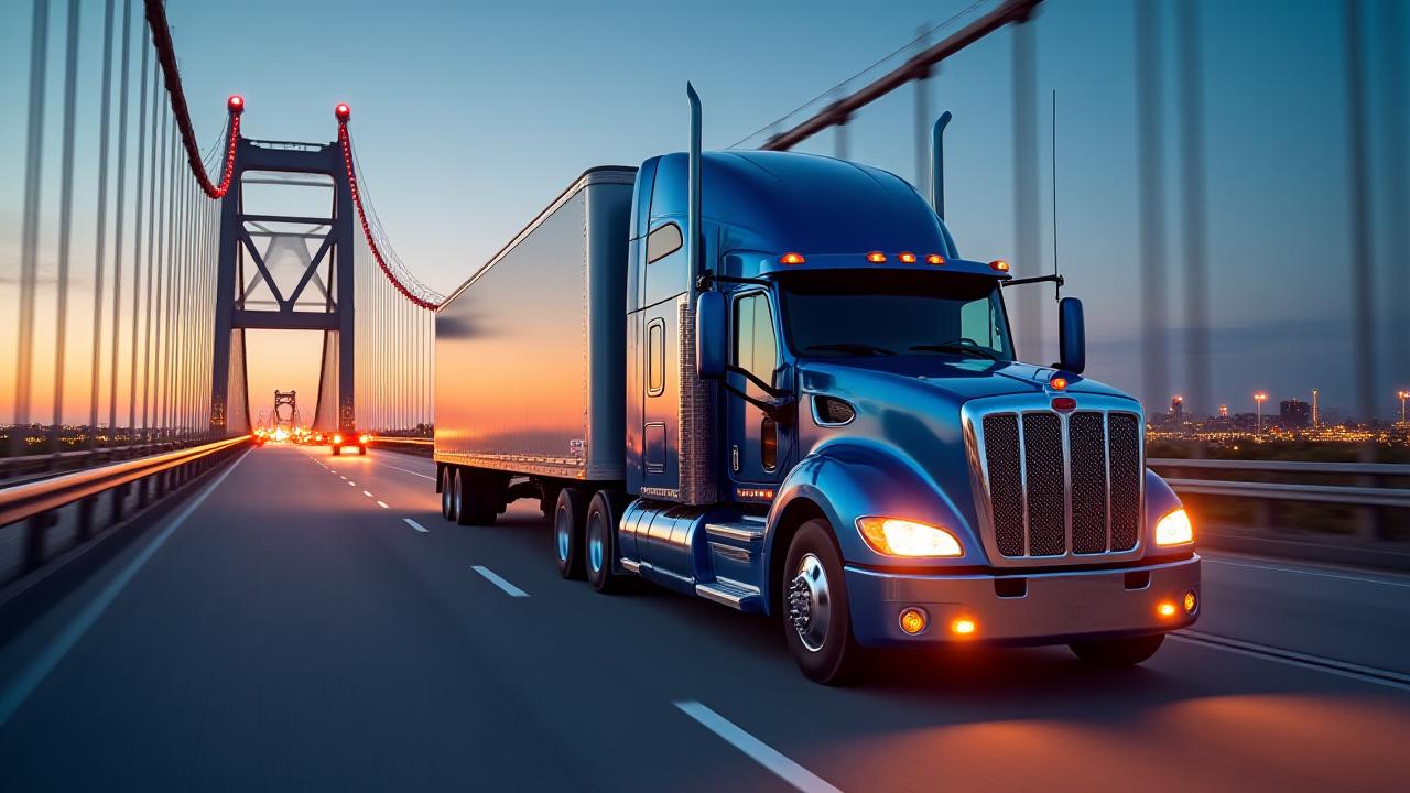 Heavy haul truck moving across the World Trade Bridge at the US-Mexico border
