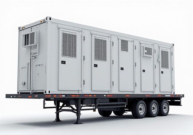 Containerized battery energy storage system on a specialized flatbed