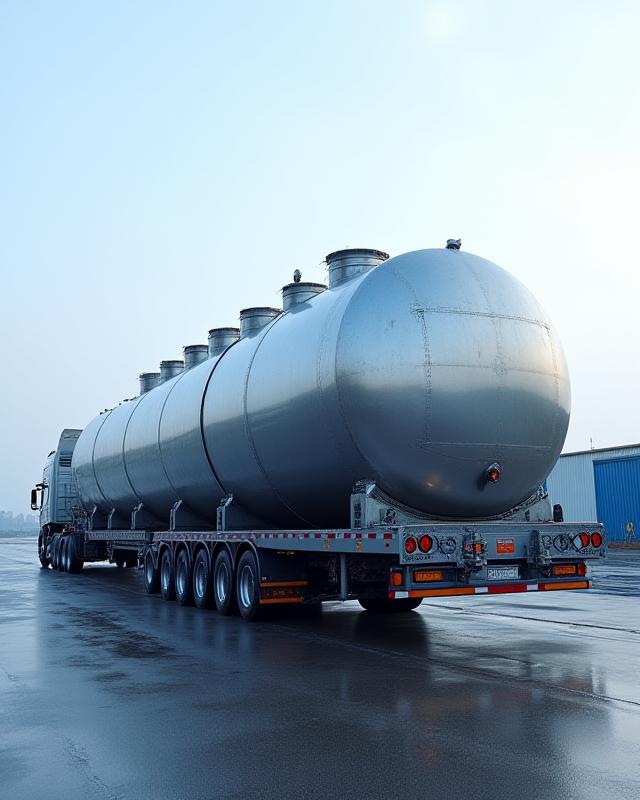 Large industrial storage tanks being transported