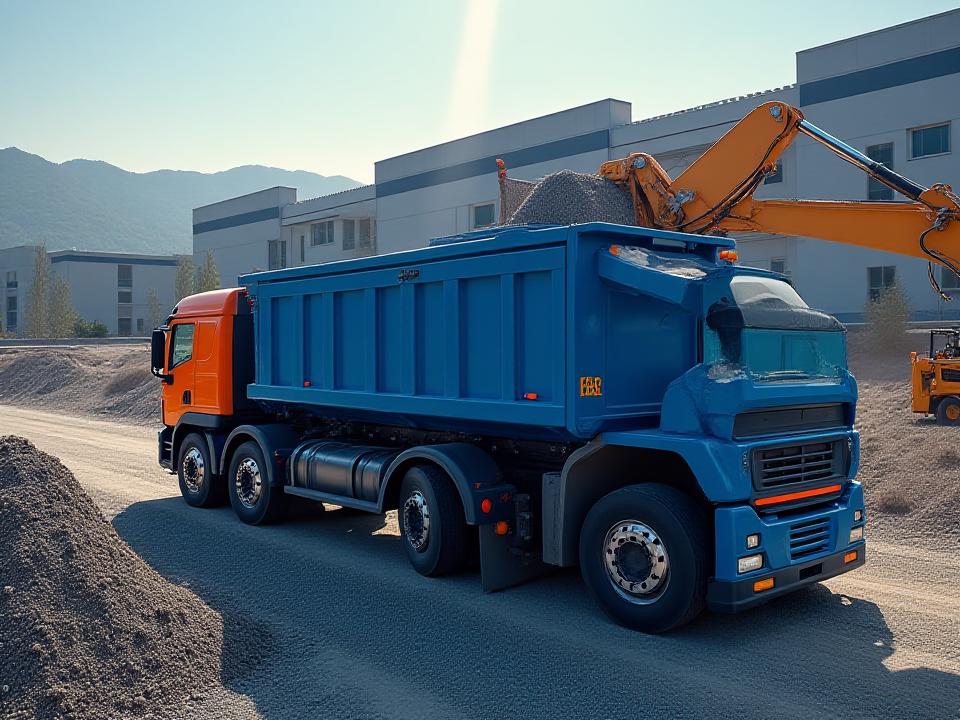 S&G dump truck being loaded by an excavator on a job site