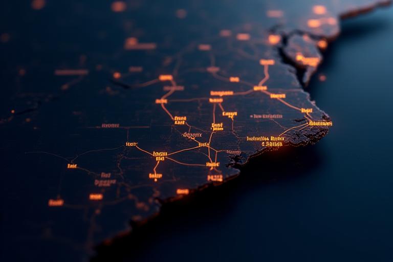 Infrastructure map of South Carolina, North Carolina, Georgia, Tennessee, Alabama, and Florida